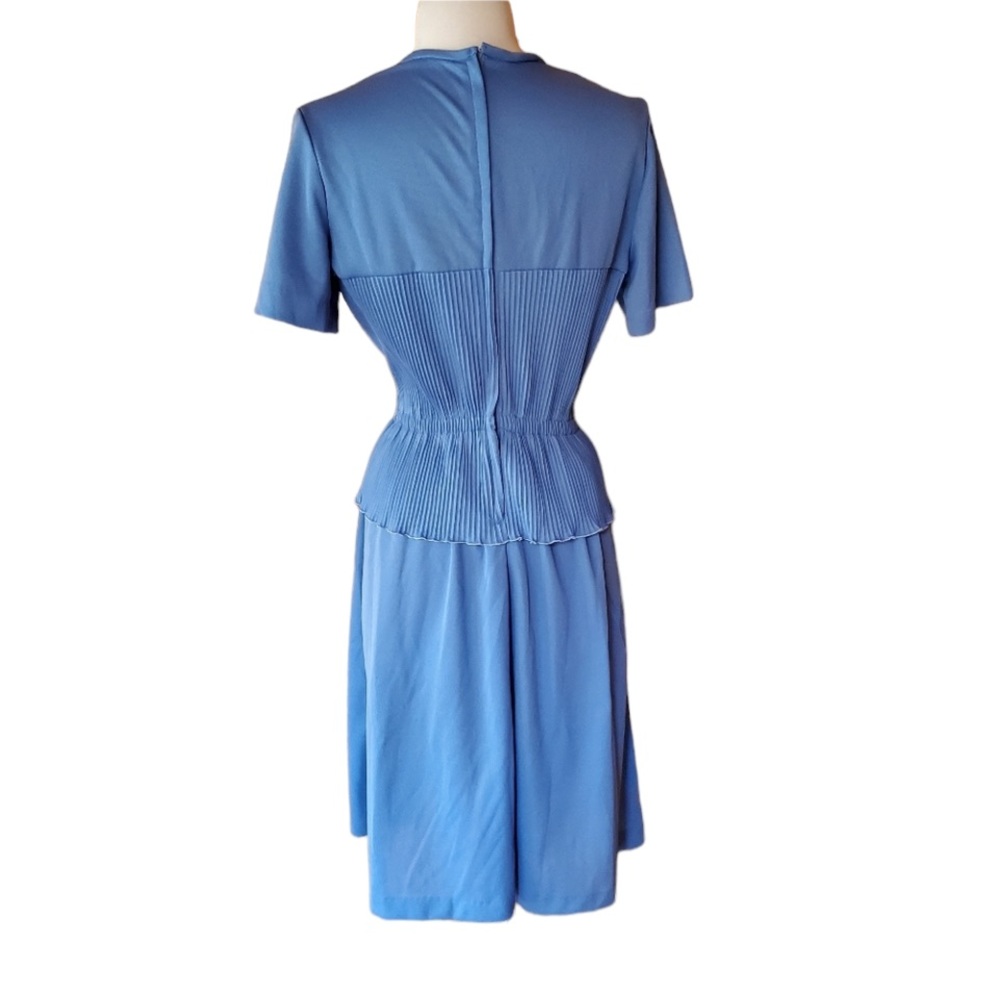 1970s Unlabeled Blue, Polyester Peplum Dress - Picture 5 of 5